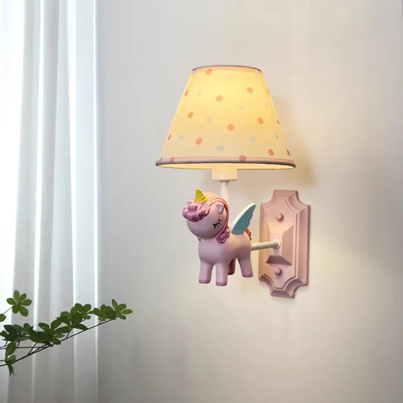 Children's Room Wall Lamps Pink Blue Pegasus Unicorn Lamp Creative Warm Baby Room Princess Room Girl Bedroom Bedside Wall Lights