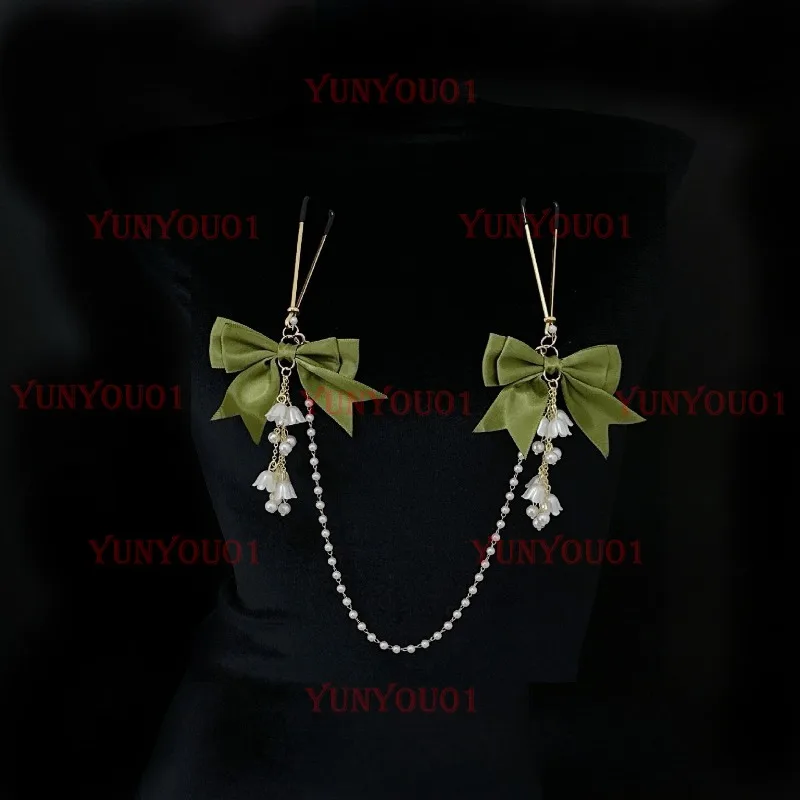 Green Lily of The Valley Fringed Bow Chain Clip Strawberry Clip Swaying Cute Wind