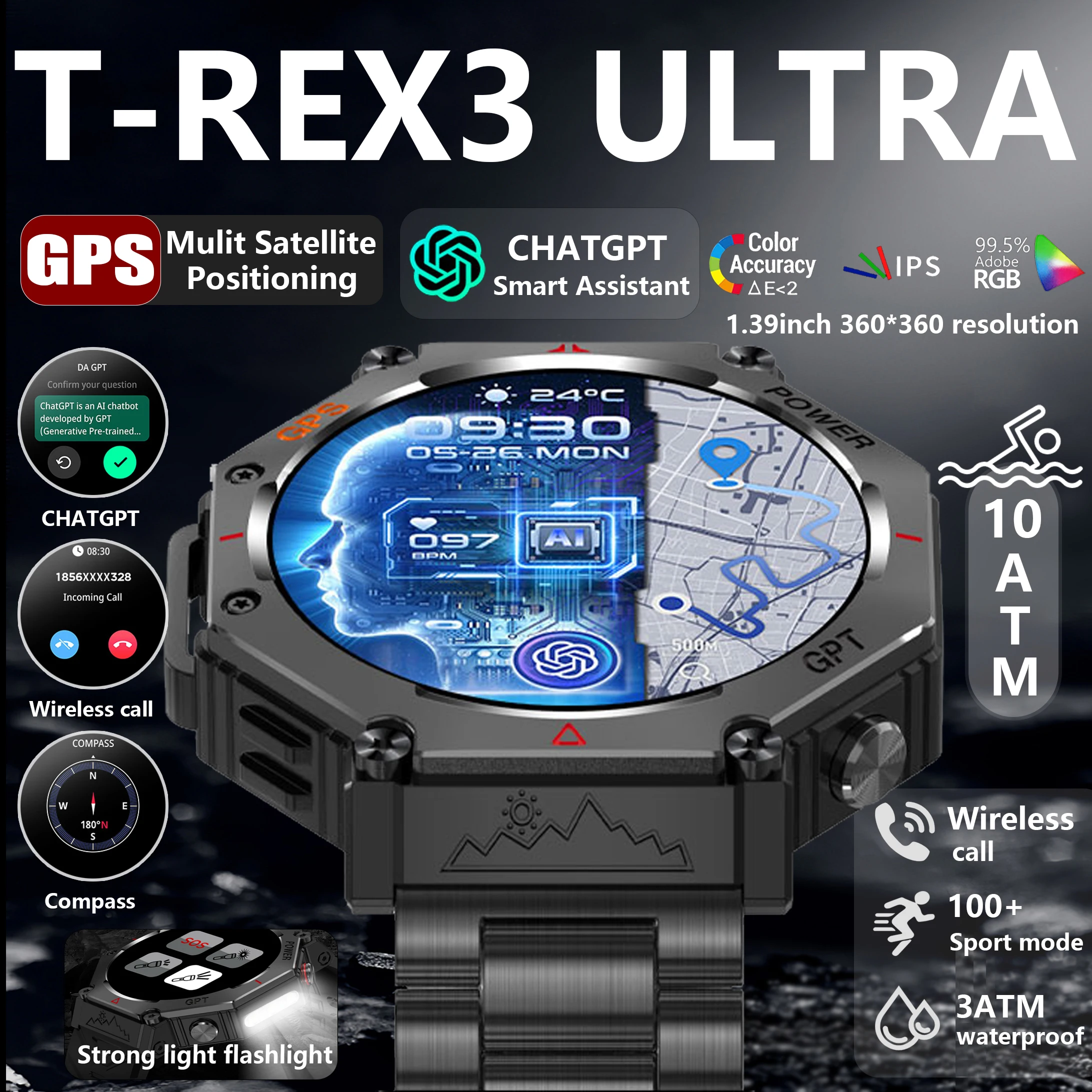 2026 Smart Watch with Built-In GPS Bluetooth Calls ChatGPT Smart Voice Assistant Compass Altitude And Air Pressure