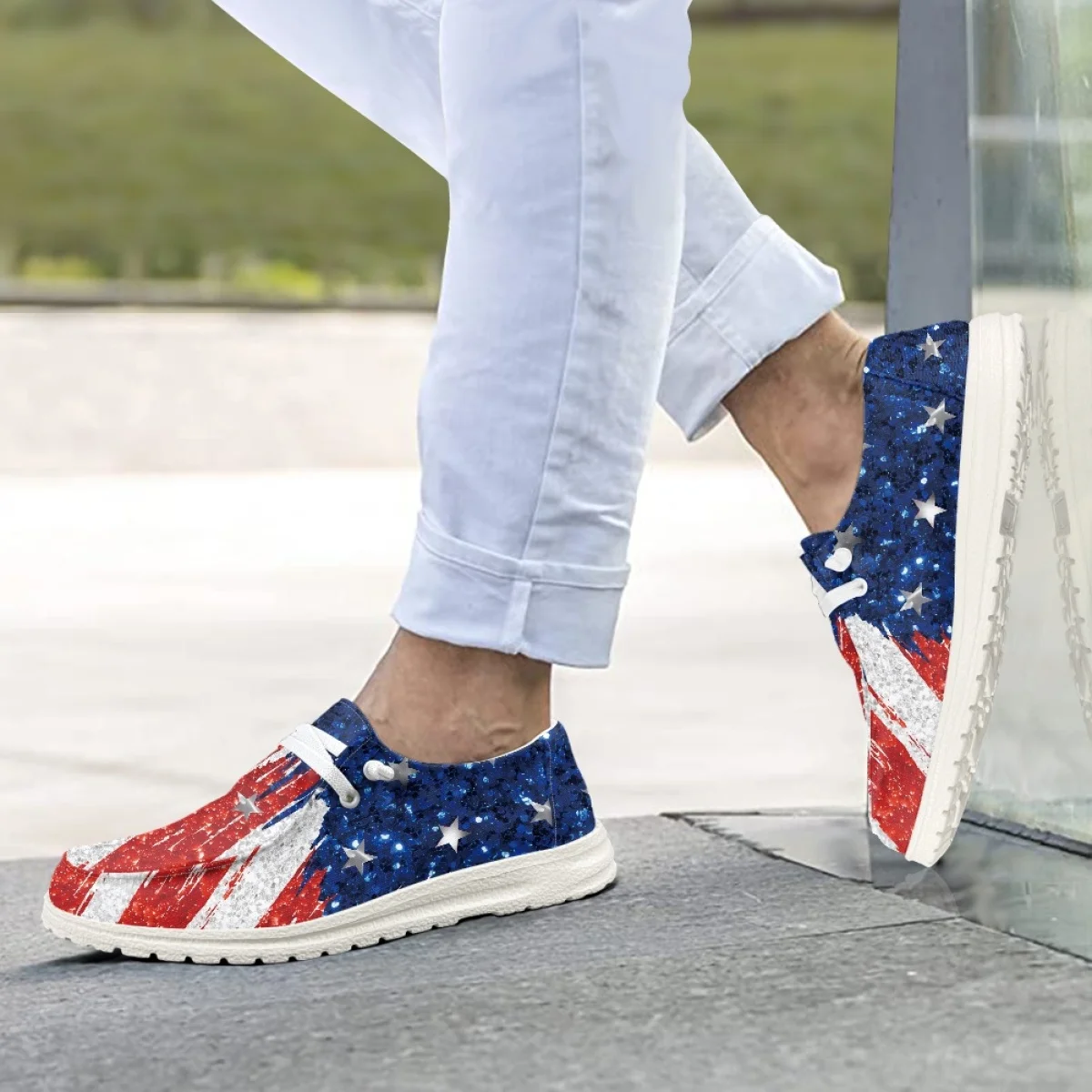 

INSTANTARTS American Flag Printing Men's All-match Casual Soft-soled Flat Shoes Personalized Loafer Print on Demand Stylish Shoe