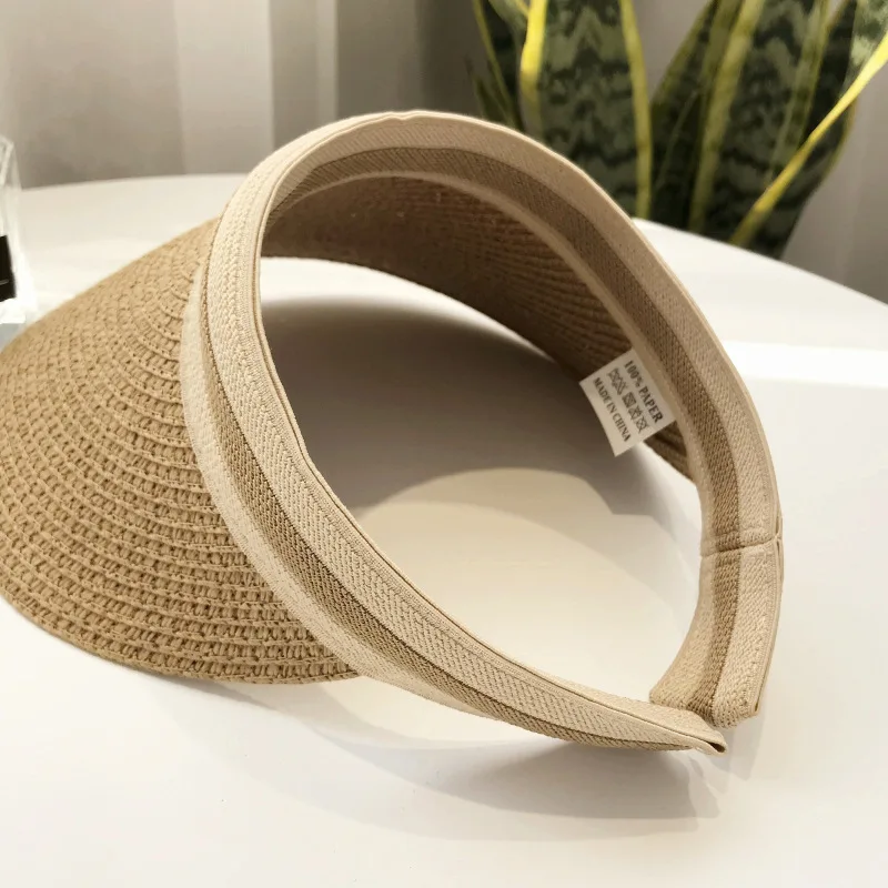 2023 New Summer Empty Top Sun Hat Anti Uv Female Outdoor Visor Cap Casual Shade Hat Straw Wide Large Brim Beach Sunhat Lady