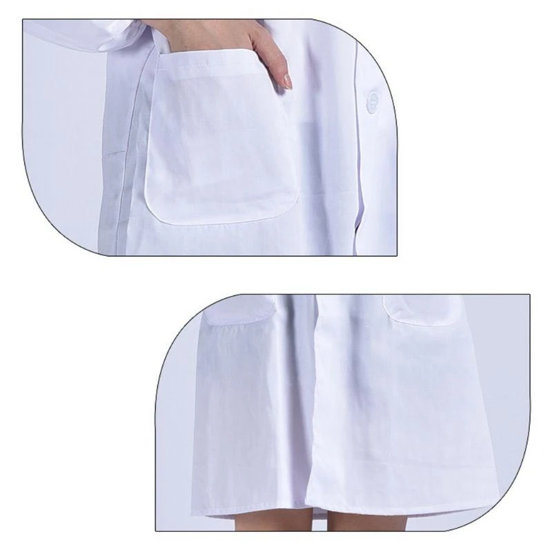 Y5GC Women Men unisex แขนยาวสีขาวห้องแล็บเสื้อโค้ทบากปกปุ่มลงลง
