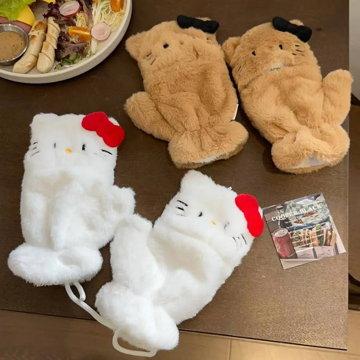 

Cute Sanrio Cartoon Kitty Plush Gloves Winter Warm Student Gloves Winter Flap Soft Velvet Thickened Glove