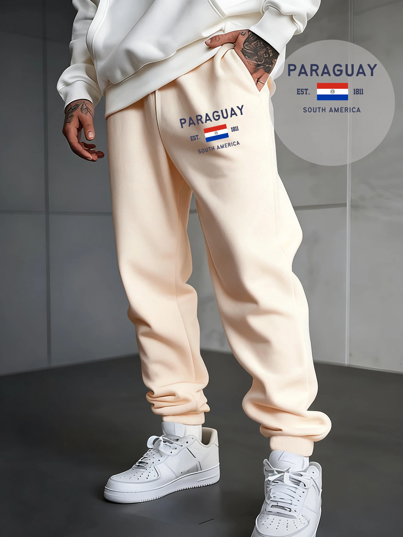 

Paraguay South America Flag Print Men Jogging Pants Drawstring Hip Hop Sweatpant Pocket Autumn Long Pant Harajuku Fleece Clothes
