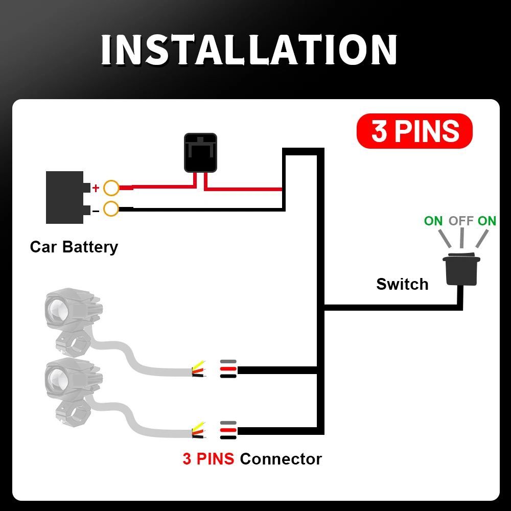 1.5M Wiring Harness with Switch for LED Work Light for Two Lamps, Wire, Cable