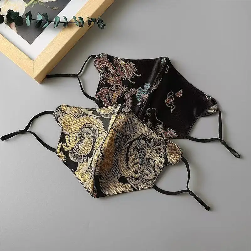 

New Chinese Style Dragon Totem Satin Mask for Hanfu Cosplay Accessories Men Women Stage Performance Mask Vintage Cool Masks COS