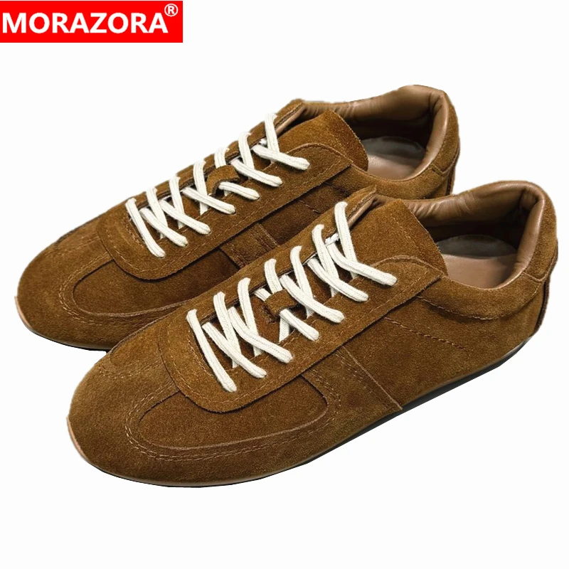 

MORAZORA 7 Colors Cow Suede Leather Women Sneakers Lace Up Flat Sneakers Spring Autumn Solid Color Ladies Casual Shoes