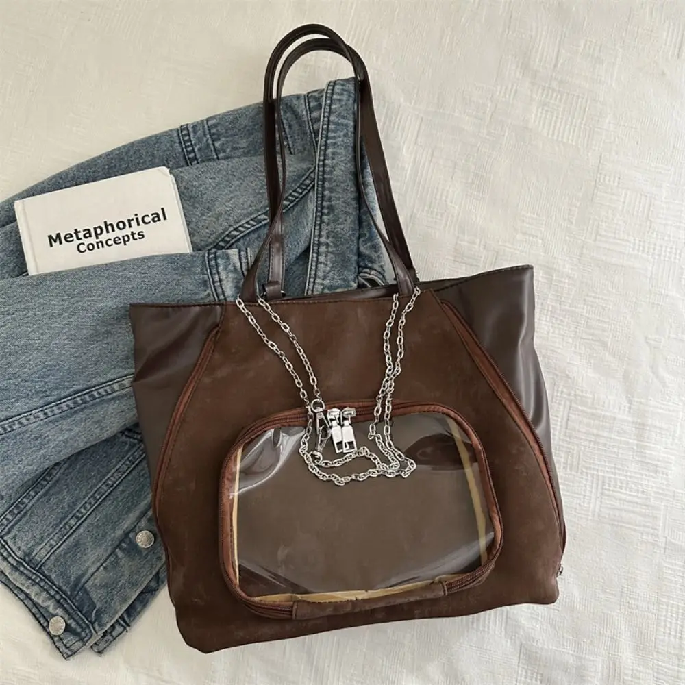 حقيبة يد إبداعية للطلاب، جيب أمامي شفاف، حقيبة كتف أنيقة ذات الاستخدام المزدوج، حقيبة ظهر نسائية خفيفة الوزن من جلد البولي يوريثان