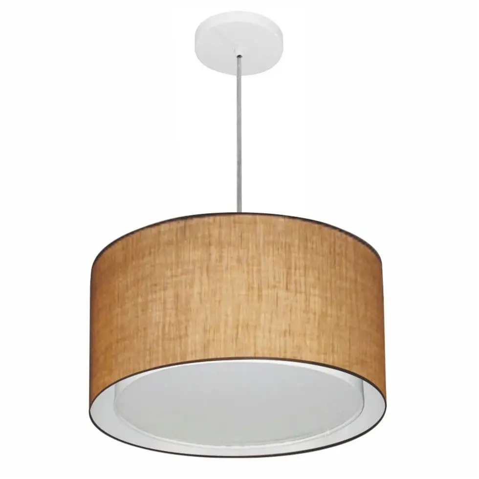 Md-4290 Double Cylinder Pendant Chandelier Fabric Dome 40x25cm Straw-Bivolt