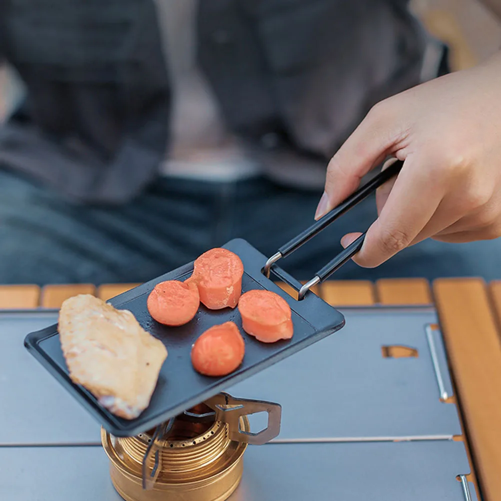 1 قطعة مقلاة شواء التخييم الحديد شواء مقلاة شواء في الهواء الطلق المحمولة للطي مقبض غير عصا صينية شواء لخبز شريحة لحم الخضروات