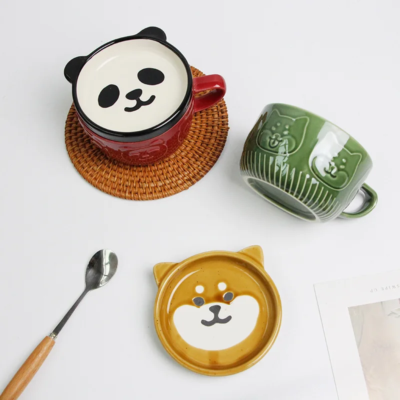 

Japanese Style Cartoon Shiba Inu Panda Breakfast Milk Cup with Lid Ceramic Coffee Cup Home Cute Kids Mug Couple