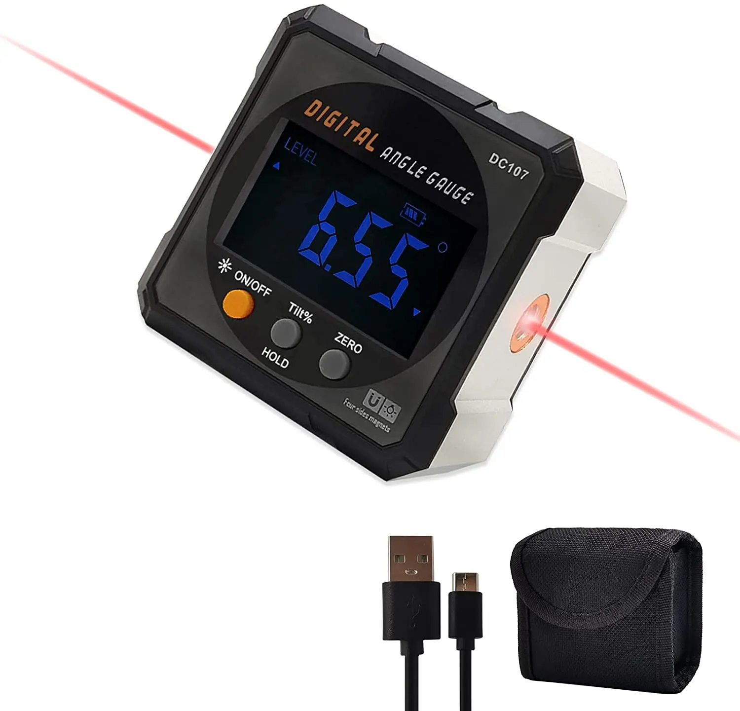 Digital Protractor Laser USB Inclinometer 360° Level Angle Finder High Precision Goniometer Magnet Tilt Measuring Tools