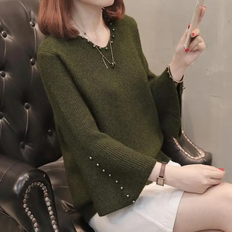 Nowa moda Knitting All-match Pullovers Top Wiosna Jesień Jednolity kolor Prostota Swetry Elegancki temperament Odzież damska