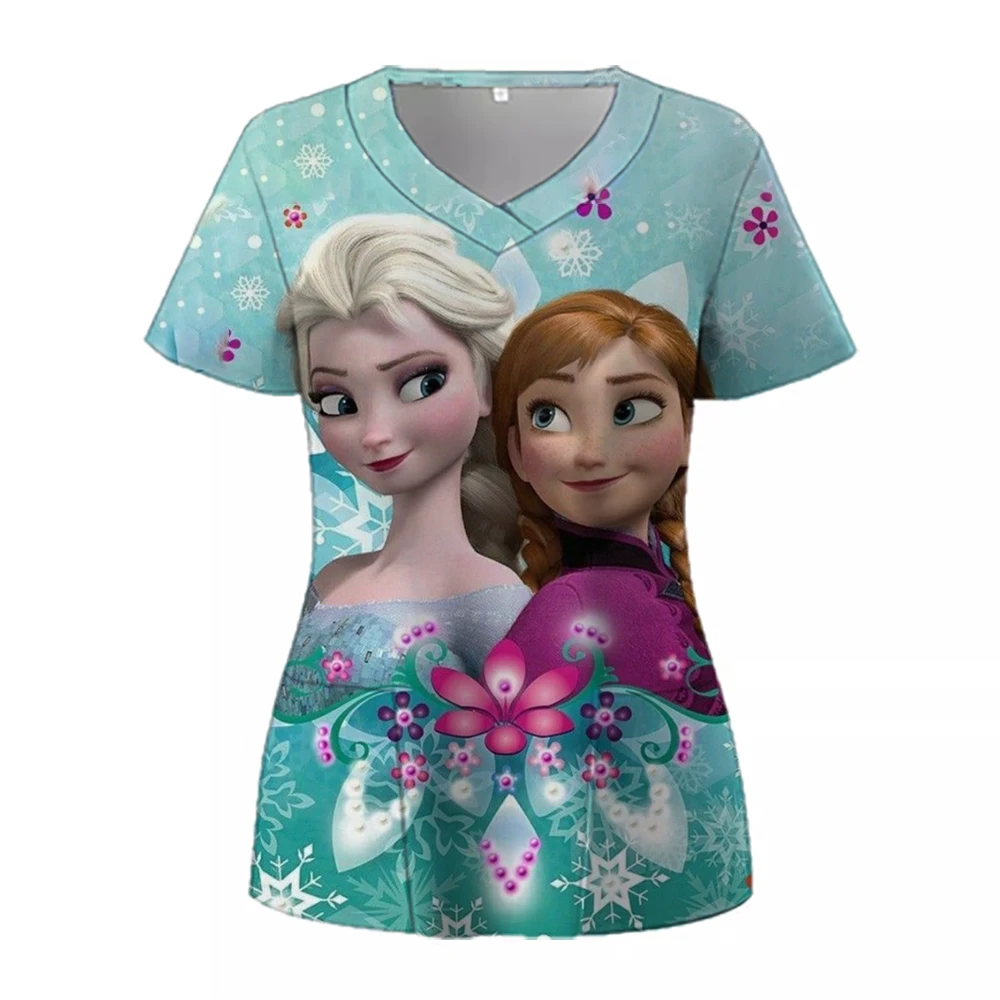 Disney Prinses Dames V-hals Verpleegster Uniform T-shirt Zak Zomer Nieuwe Jurk Vrouw Kleding 2024 Goedkope Top Y2k S-3XL Kawaii Tops