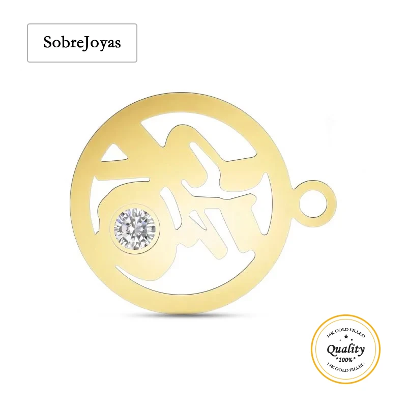 

14K Gold Filled Disc 6mm Chinese Character "FU" Fortune Sign With CZ Charm For Bracelet Necklace Making Findings Jewelry DIY