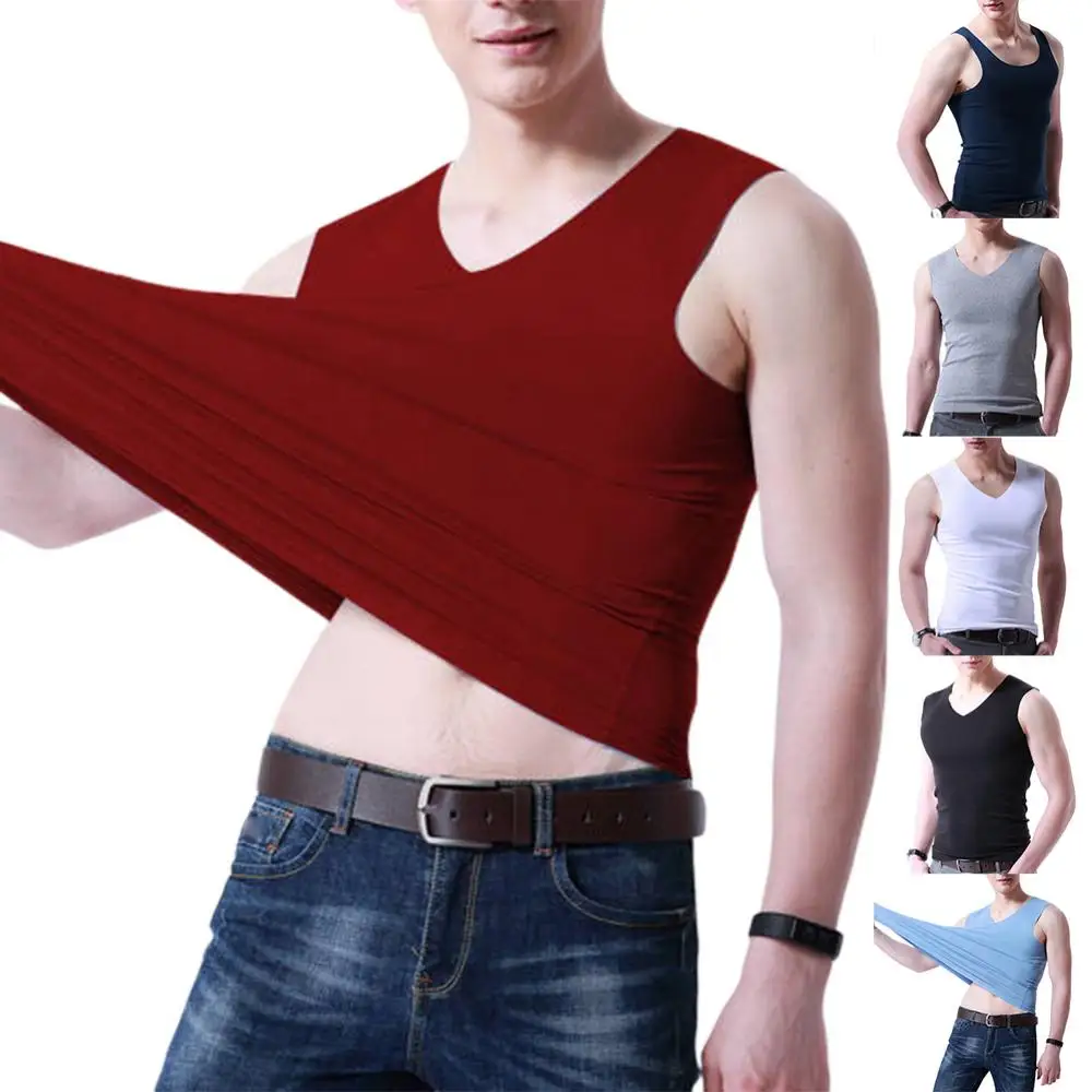 

Sporty Tank Top Slim V Neck Vest Plus Size Top Sleeveless Solid Color Men Seamless Tank Top