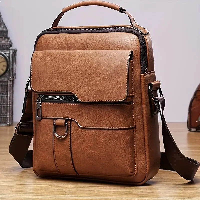 Bolso de hombro de marca para hombre para iPad de 9,7 ", bolsos cruzados con solapas de cuero PU para hombre, bolso de mensajero sólido con solapa de negocios para hombre, bolso de viaje