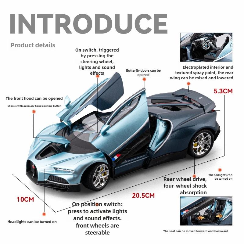 1:24 Tourbillon Supercar Diecast Alloy Luxury Car Model Sound Light Pull Back Car For Children Toys Gift
