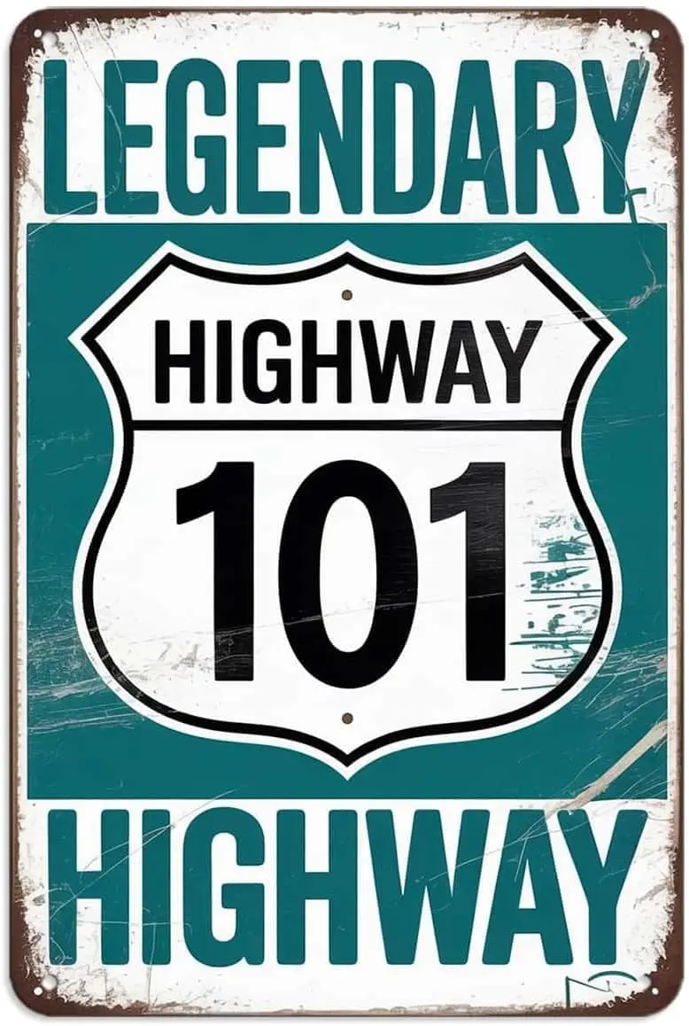 Legendary Highway 101 Tin Sign Route Road Travel Sign Vintage Metal Signs Wall Decor for Kitchen Bar Cafe Bedroom Home Patio Out