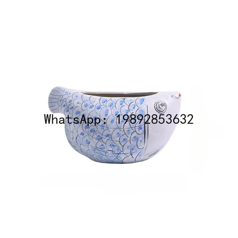 Handmade Ceramic Vase Fish Goldfish Hand-painted Earthenware Pot Flower Pot Living Room Vases Flowerpot Home Decoration