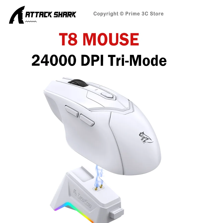 TangFrog T8 Tri-Mode Wireless Gaming Mouse PAW3311 24000 DPI 1000Hz RGB Charging Dock Bluetooth Wired Lightweight for Win Mac