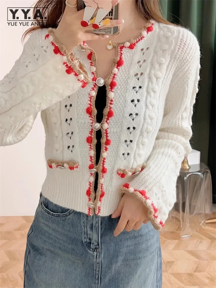 Single Breasted Women Wool Knitted Cardigan Jacket Spring Autumn Fashion O-Neck Long Sleeve Sweater Slim Sweet Casual Knitwear