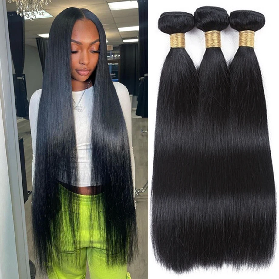 Yuan human hair bundles Bone Straight Bundles Remy Brazilian Hair Weave 1 3 4  Bundles Hair Extension Natural Black Human Hair