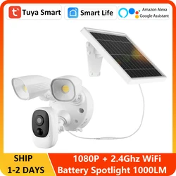 Tuya 2MP Solar Battery 1000LM Floodlight Security Camera Outdoor Smart PIR Color Night Vision Spotlight WiFi Cam Alexa Google