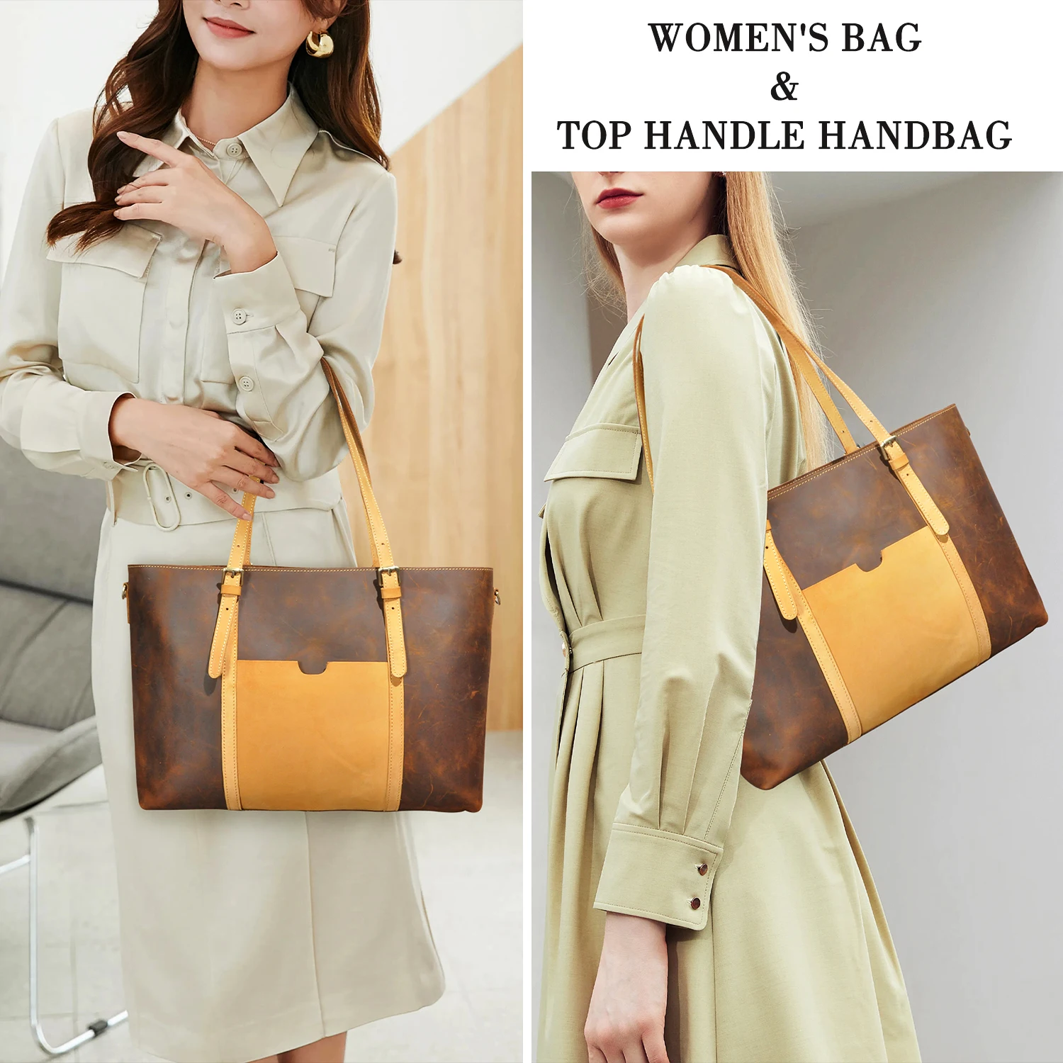 Hot Sale Grain Genuine Leather Vintage Ladies Large Purse And Handbag Over The Shoulder Tote bag For Women Female Design 6201