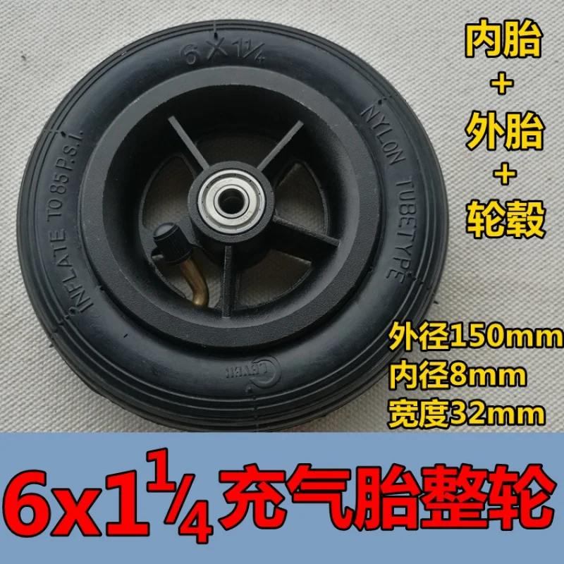 6x1 1/4 Solid Tire 6 Inner Tube Outer Tire for Pneumatic Scooter, Wheelchair Caster, Roller Skis Jenex V2