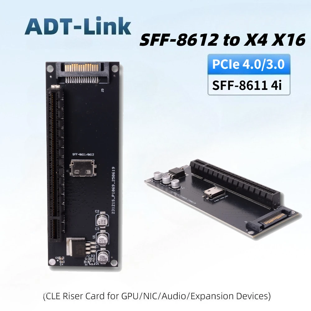 Mainboard SFF-8612 To PCIe X4 X16  Adapter Expansion Card for PCI-E 4.0/3.0 Riser SSF-8611 4i To SFF8611 Cable External Graphics