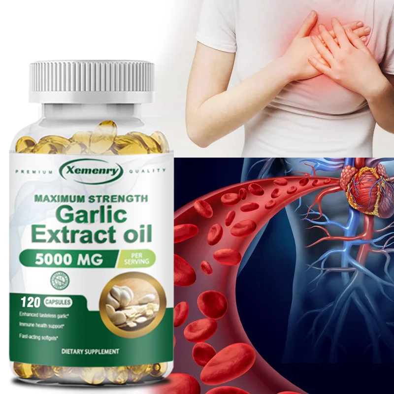 Organic Garlic Capsules 5000 Mg Promote Cardiovascular and Heart Health and Prevent Cardiovascular Fat Deposits