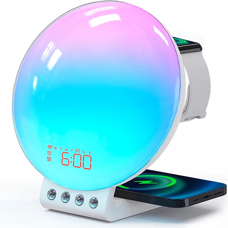 Smart Sunrise Alarm Clock With Wireless Charging & App-Controlled White Noise Smart Alarm Clock Smart Home Consumer Electronics