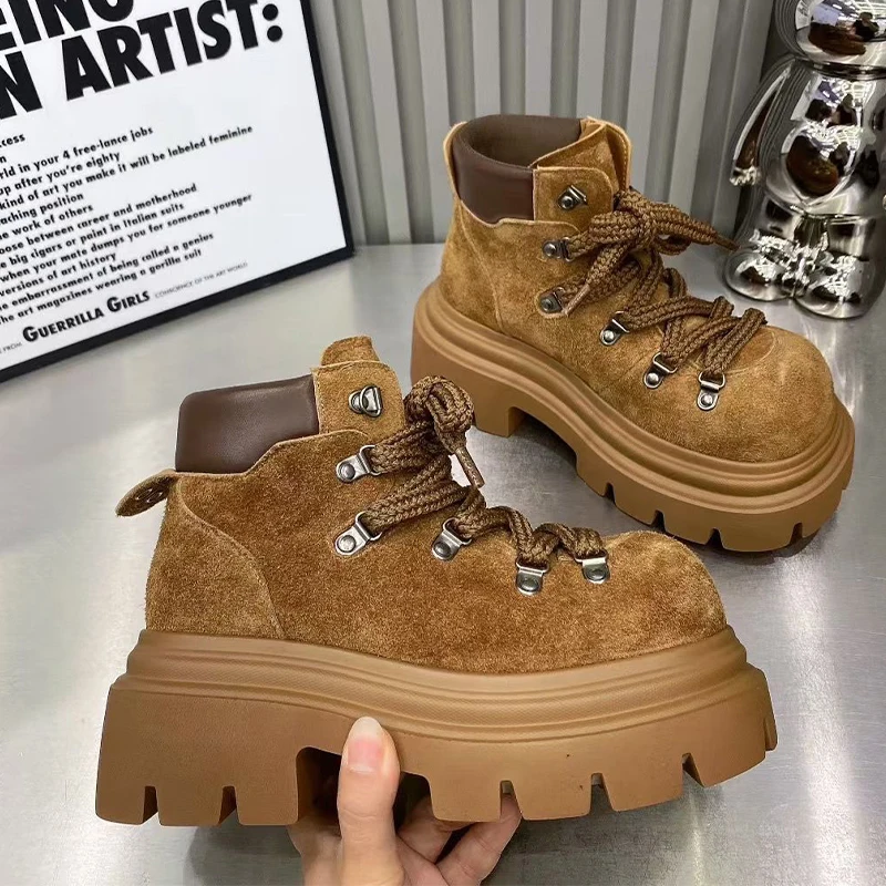 الشقق حذاء من الجلد للنساء منصة أحذية مصممين الدانتيل يصل موضة الشتاء الثلوج الأحذية 2025 جديد الجلد المدبوغ دافئ تشيلسي بوتاس دي موهير