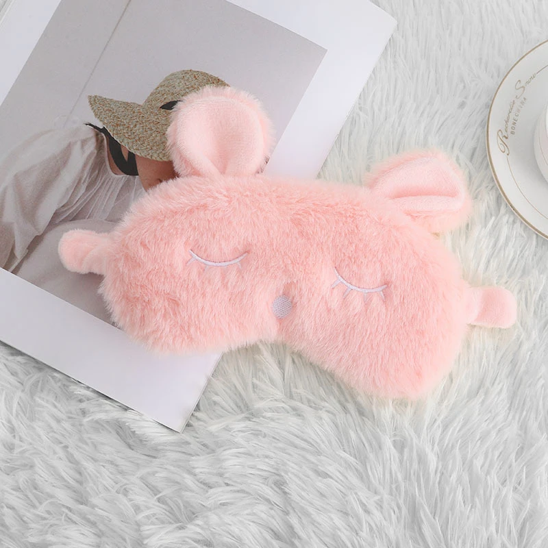 Cute Plush Rabbit Ears Sleep Eye Mask Light Proof Night Eye Cover Skin-Friendly Eye Patches For Adult Children To Sleep Better