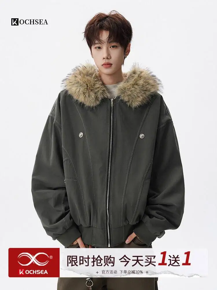 

Man Parkas 2025 Winter New Unisex Deconstructed Fur Hooded Cotton Jacket Thick Warm Cargo Style Versatile Couple's Puffer Coat