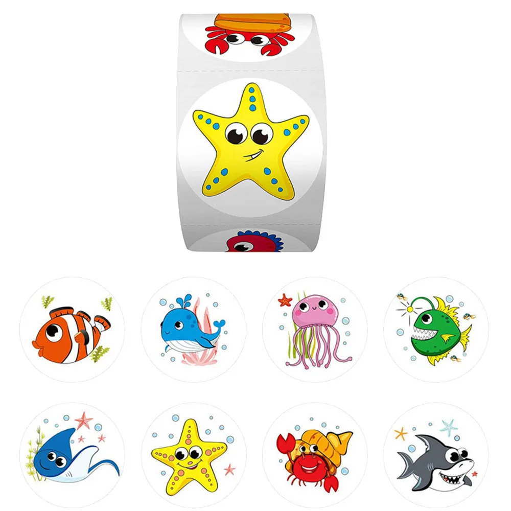 500pcs 1inch Marine Animal Stickers For Ocean Theme Party Round Stickers Birthday Party Packaging Sealing Stickers