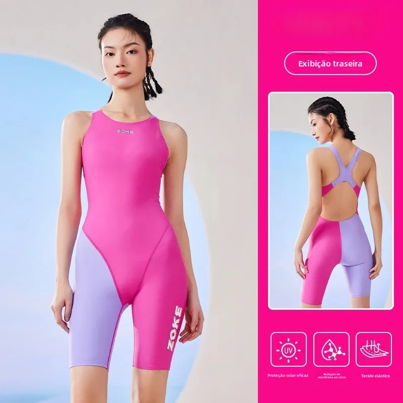 zoke-profional-training-monokini-swimsuit-slimming-five-point-cover-up-comfortable-faionable-for-thermal-spring-training