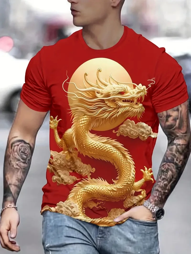 

Мужская футболка больших размеров с 3D-принтом и рисунком дракона, свободная и повседневная, мягкая, удобная и дышащая