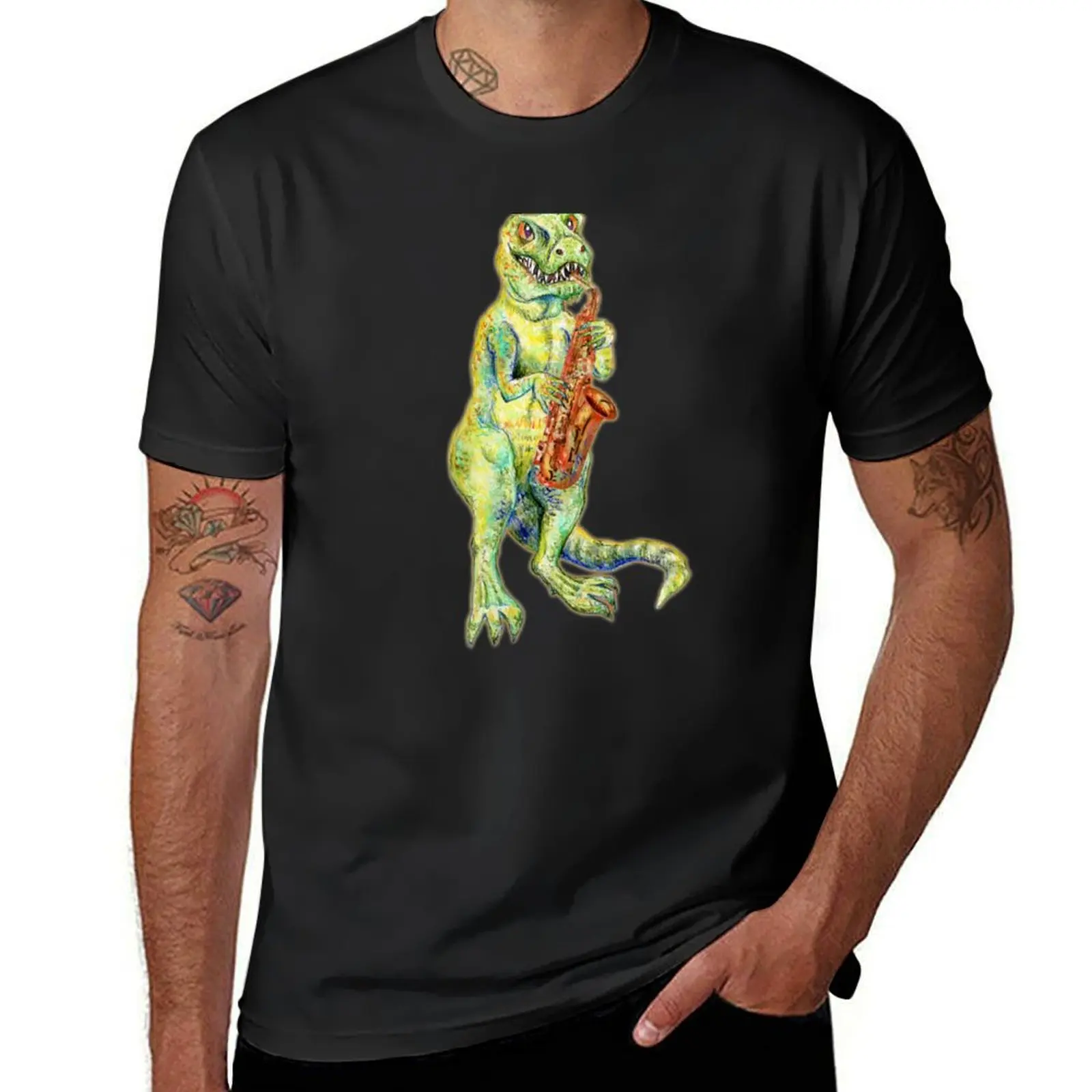 Jurassic Jazz - Tyrannosaurus Rex plays Saxophone T-Shirt kawaii clothes graphics mens graphic t-shirts anime