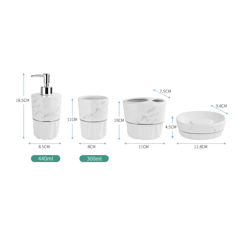 Bathroom Toiletry Combination Set Home 5 Piece Wash Set Nordic Marble Ceramic Soap Dish Mouthwash Cup Liquid Dispensing Bottle