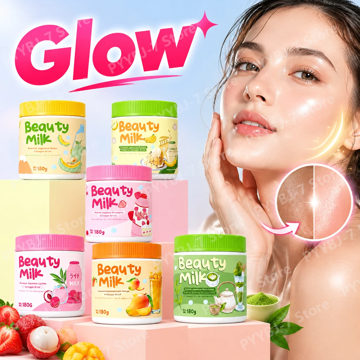 Beauty Milk Collagen Glow Powder Fade Oxidative Dullness & Uneven Tone, Lock in Long-Lasting Skin Hydration Collagen Drink 180g
