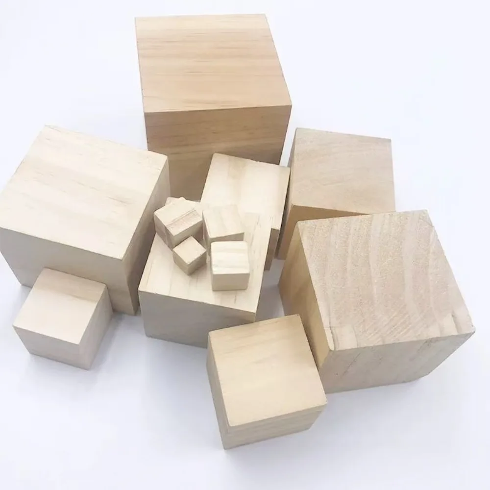 Unfinished Blank Natural Solid Wooden Cube Blocks 8‑60mm Size Mini Square Wood Cubes For Kids Math Counting Building Blocks