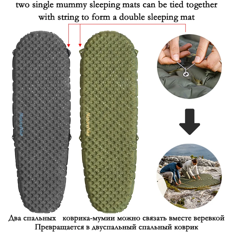 Naturehike Inflatable Mattress 2-Person Camping Mat Outdoor Ultralight 1-Person Sleeping Pad 3.5 R Value Air Cushion Travel Mat