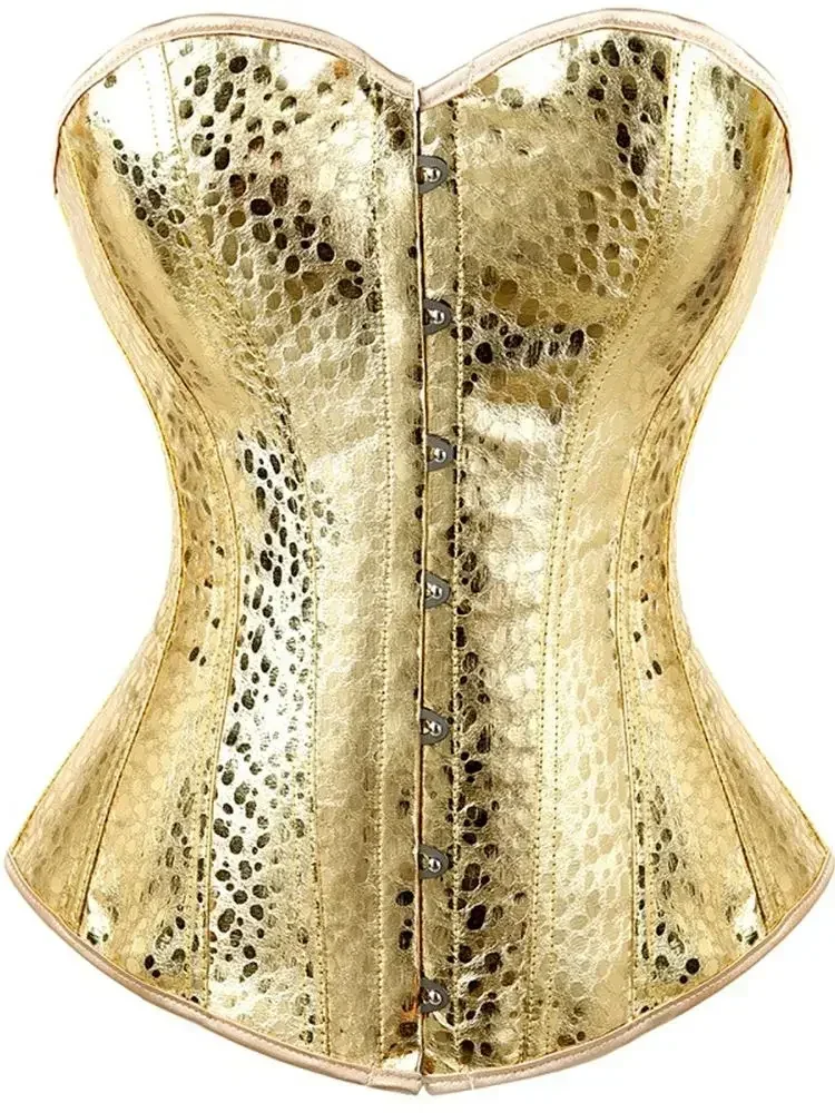 Damski gorset ze sztucznej skóry seksowna odzież klubowa gorset gorąca bielizna zamek gorsetowy gorset Top Plus rozmiar styl Vintage srebrne złoto — zdjęcie 2