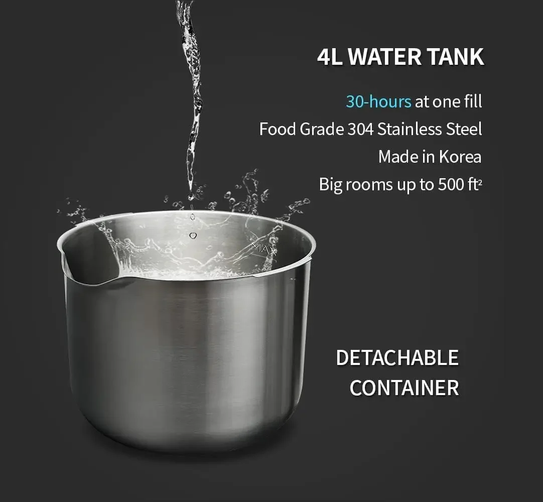 Umidificatore a nebbia fredda ad ultrasuoni in acciaio, silenzioso, facile da pulire per stanze grandi, 1 gal (4 litri), solo 3 parti lavabili, spegnimento automatico