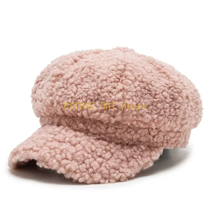 49MF Retro Color Lamb Wool Artist Hat Octagonal Hat for Thanksgiving