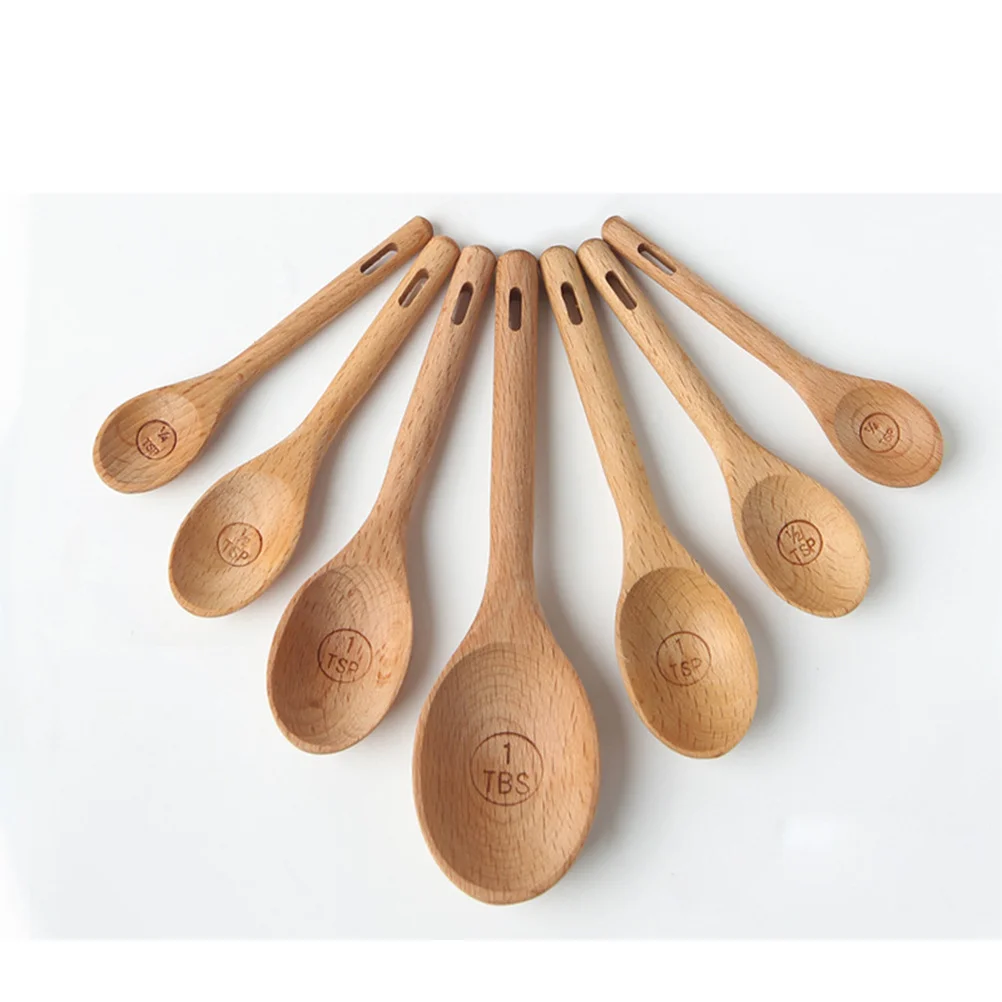 

4Pcs Eco Friendly Beech Wooden Measuring Spoons Set Engraved Accurate Tool for Dry Liquid Ingredients Baking Use