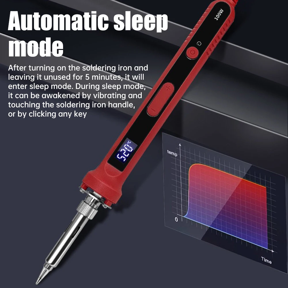 100W Internal Heating Electric Soldering Iron Adjustable Constant Temperature Electric Soldering Iron 180-520℃ Auto Sleep