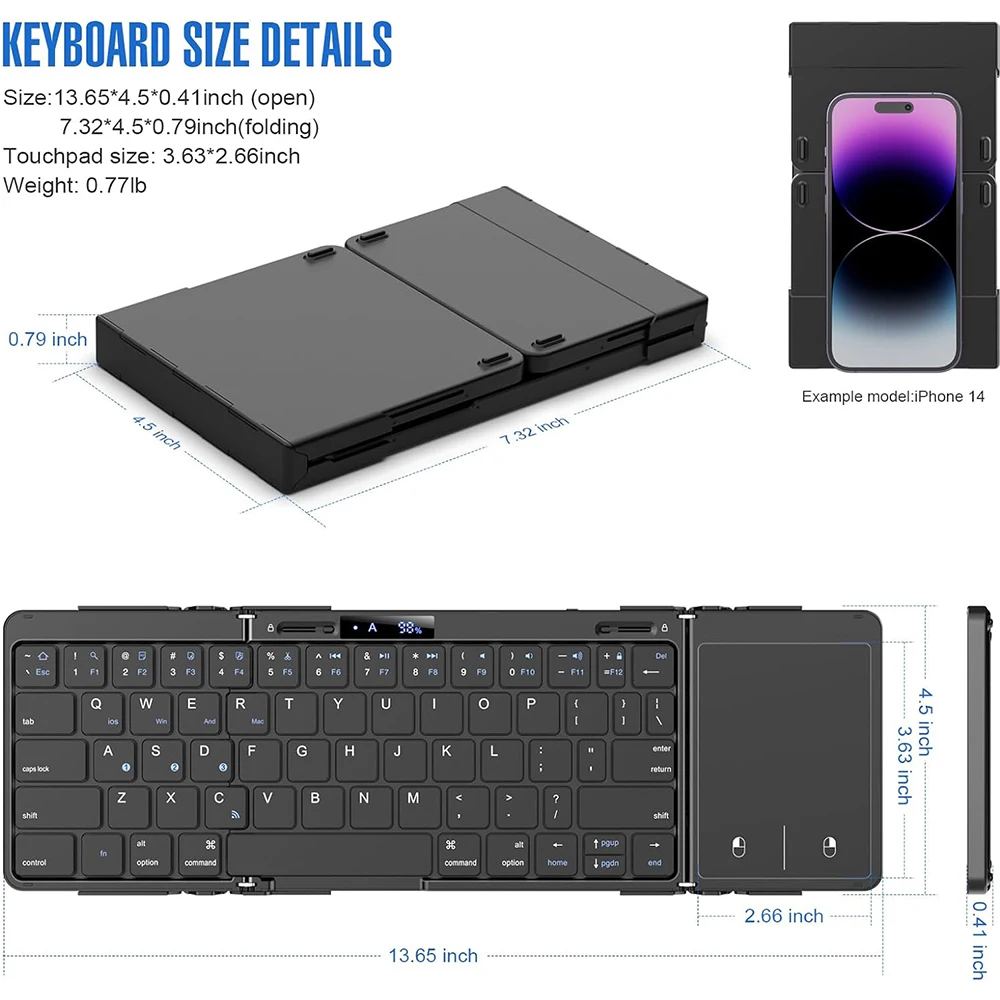 Imagem -05 - Jomaa Liga Bluetooth Teclado Dobrável com Touchpad Bateria Display Recarregável sem Fio Dobrável Teclado Traverl